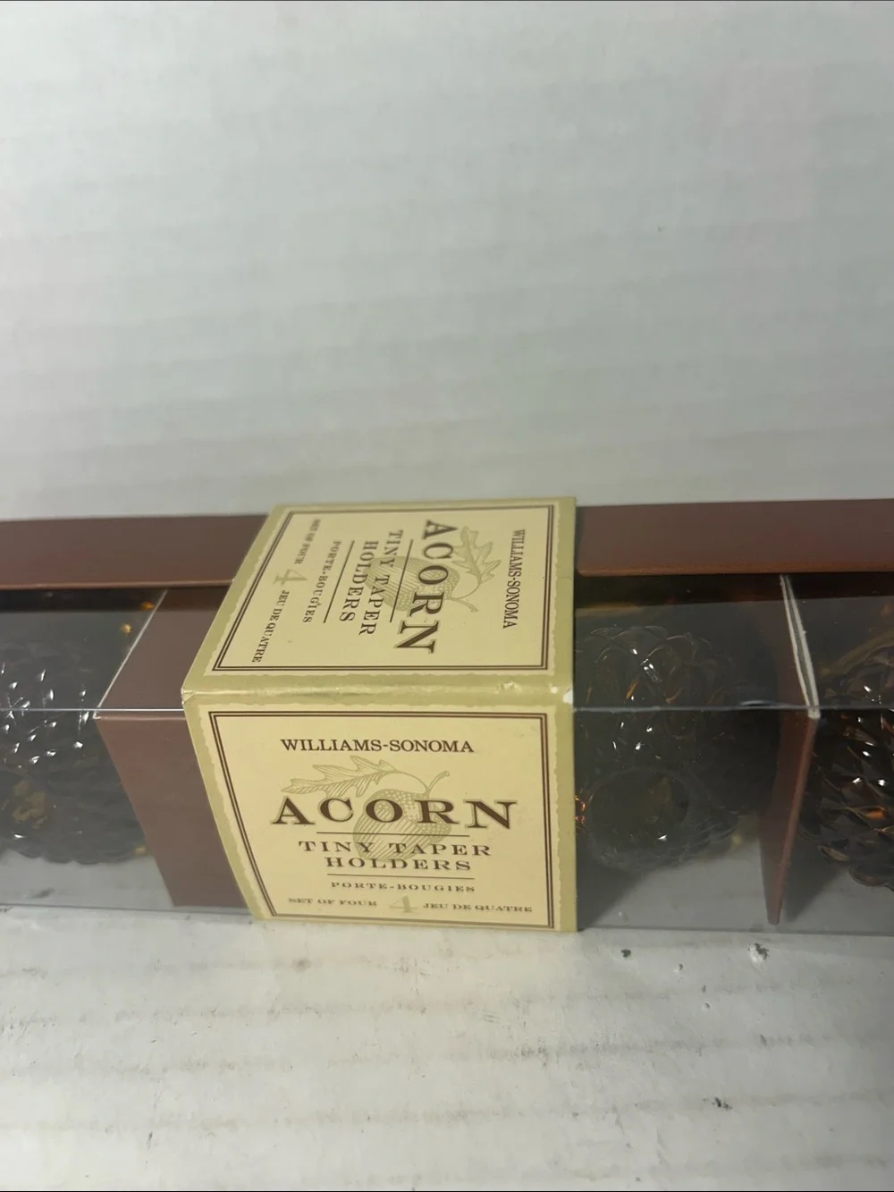 Williams Sonoma Acorn Tiny Taper Holders in Brown and Gold